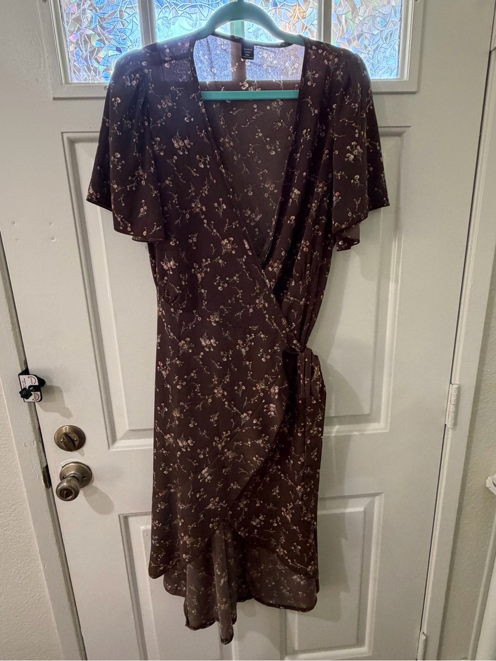 Brown Floral Wrap Dress - Women's Elegant Everyday Dress 0XL